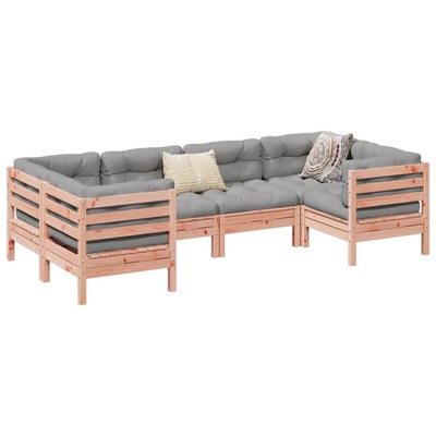 6 Piece Garden Sofa Set with Cushions Solid Wood Douglas Fir