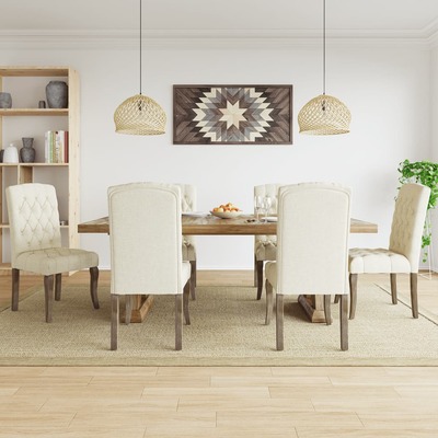 Elegant 6-Piece Dining Chair Set in Beige Linen-Look Fabric For Outdoor