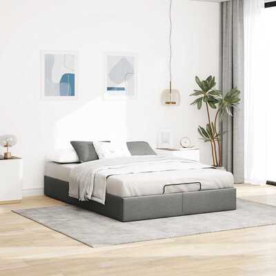 Durable Ottoman Bed Frame Dark Grey Queen Fabric for Modern 