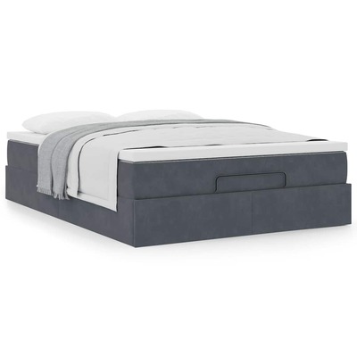 Ottoman Bed with Mattress, Queen Velvet Dark Grey  Sleek