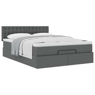 Sleek Ottoman Bed with Mattress in Dark Grey Double Fabric