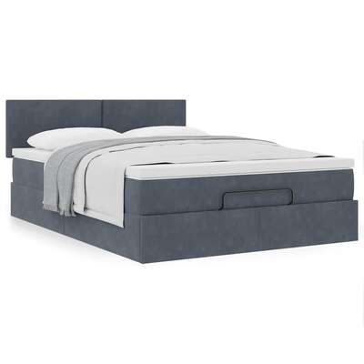 Dark Grey Ottoman Bed with Mattress  Luxurious Velvet