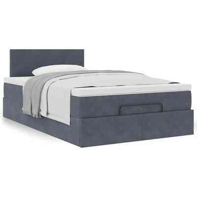 Luxurious Dark Grey Velvet Ottoman Bed with Mattress for King Single