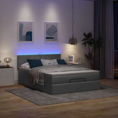 Elegant Dark Grey Ottoman Bed with Mattress & LED Lights, Queen Size