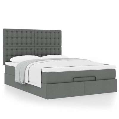 Elegant Ottoman Bed with Mattress in Dark Grey Queen Fabric  Perfect for Bedroom