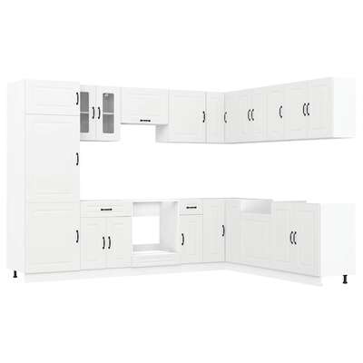 14 Piece Kitchen Cabinet Set Kalmar White Engineered Wood - Stylish