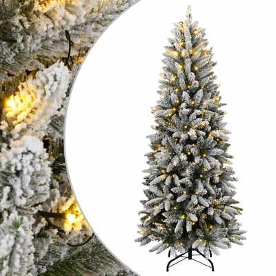 Elegant 180 cm Artificial Christmas Tree with 300 LEDs and Flocked Snow for a Festive Glow