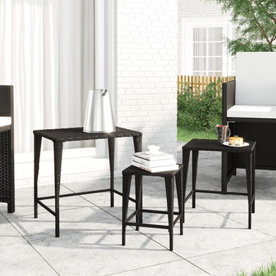 Modern 3-Piece Black Poly Rattan Garden Nesting Tables for Elegant Outdoor