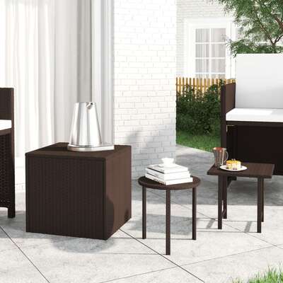 Versatile 3-Piece Brown Poly Rattan Side Tables for Garden and Patio