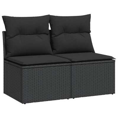 4 Piece Garden Sofa Set with Cushions Black Poly Rattan Acacia - Perfect Outdoor Comfort