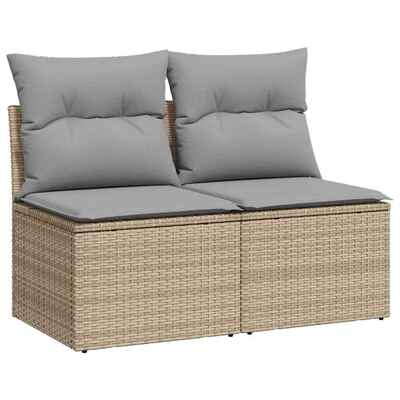 4 Piece Garden Sofa Set with Cushions Beige Poly Rattan Acacia 