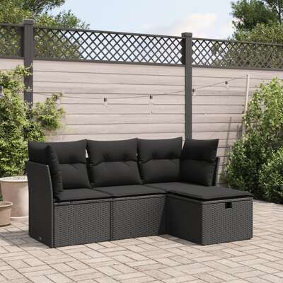 Garden Sofa Set with Cushions Modular Sofa 4 Piece Black Poly Rattan - Stylish & Versatile