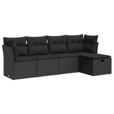 Garden Sofa Set with Cushions Modular Sofa 5 Piece Black Poly Rattan - Stylish & Versatile