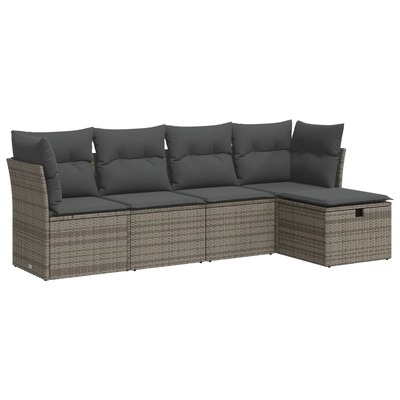 Garden Sofa Set with Cushions Modular Sofa 5 Piece Grey Poly Rattan 