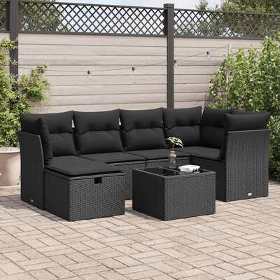 Garden Sofa Set with Cushions Modular Sofa 6 Pcs Black Poly Rattan - Stylish & Versatile