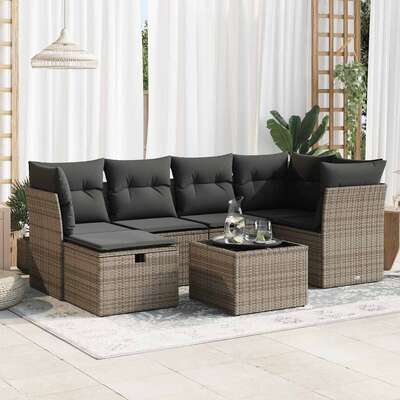 Garden Sofa Set with Cushions Modular Sofa 7 Pcs Grey Poly Rattan - Versatile and Stylish