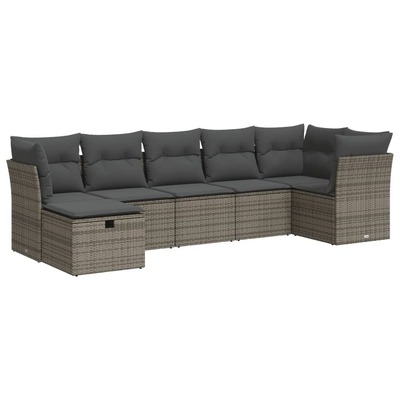 Garden Sofa Set with Cushions Modular Sofa 7 Piece Grey Poly Rattan