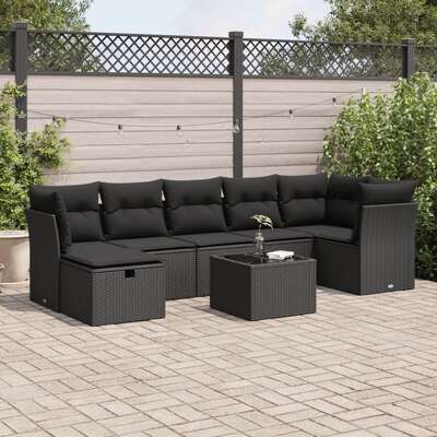 Garden Sofa Set with Cushions Modular Sofa 8 Piece Black Poly Rattan - Stylish & Versatile