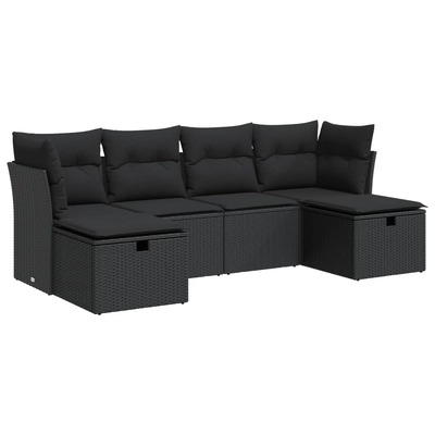 Garden Sofa Set with Cushions Modular Sofa 6 Pcs  Black Poly Rattan