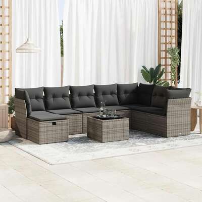 Garden Sofa Set with Cushions Modular Sofa 9 Piece Grey Poly Rattan - Versatile and Stylish