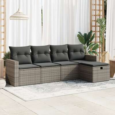 Garden Sofa Set with Cushions Modular Sofa 5 Pcs Grey Poly Rattan - Outdoor Relaxation