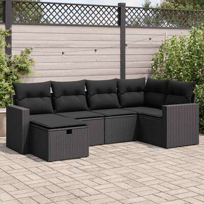 Garden Sofa Set with Cushions Modular Sofa 6 Piece Black Poly Rattan  - Elegant & Comfortable