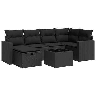 Garden Sofa Set with Cushions Modular Sofa 7 Pcs Black Poly Rattan - Relax in Style