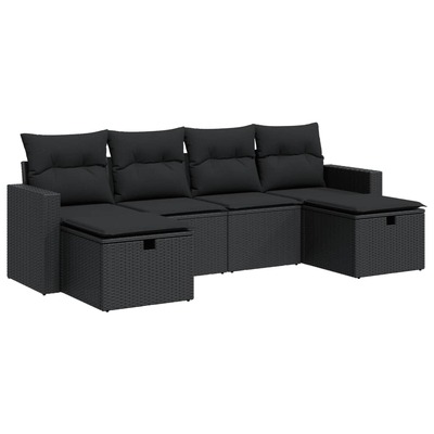 Modern Garden Sofa Set with Cushions Modular Sofa 6 Piece Black - Poly Rattan