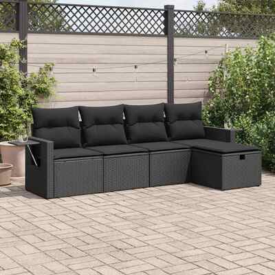 Stylish 5 Piece Black Poly Rattan Garden Sofa Set with Cushions