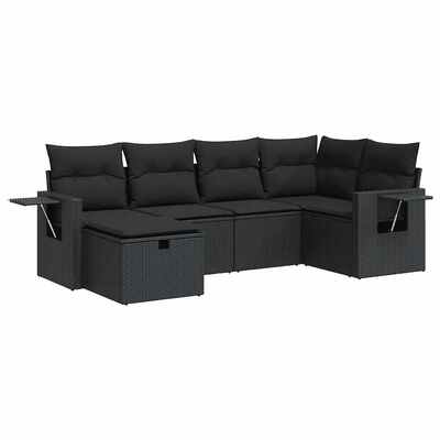 Modern Garden Sofa Set with Cushions Modular Sofa 6 Piece - Black Poly Rattan