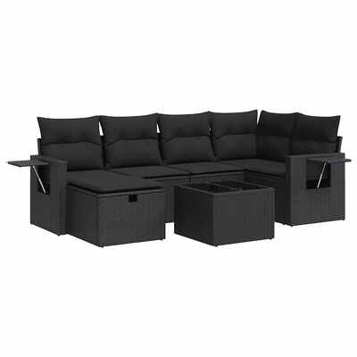 Durable and Stylish 7 Piece Garden Sofa Set with Cushions Black Poly Rattan