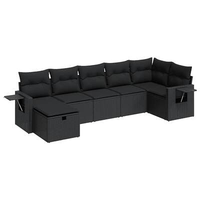 Garden Sofa Set with Cushions Modular Sofa 7- Piece Black Poly Rattan