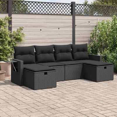 Stylish & Comfortable Garden Sofa Set with Cushions Modular Sofa 6 Piece Black Poly Rattan