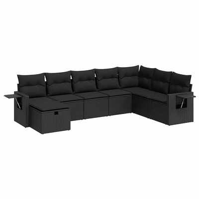 Comfort and Style Garden Sofa Set with Cushions Modular Sofa 8 Piece Black Poly Rattan