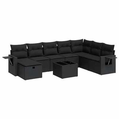 Garden Sofa Set with Cushions Modular Sofa 9 Piece Black Poly Rattan 