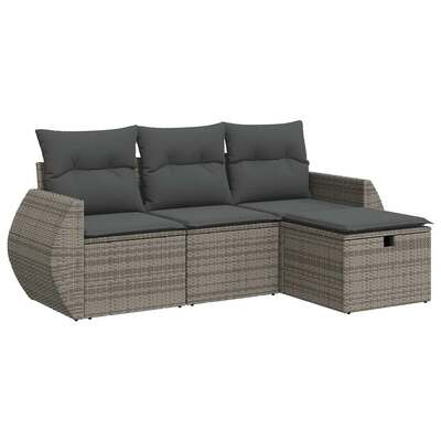 4 Piece Garden Sofa Set with Cushions Grey Poly Rattan - Elegant & Versatile