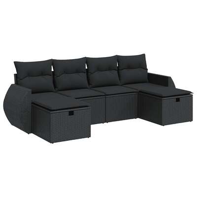 Elegant 6 Piece Garden Sofa Set with Cushions Black Poly Rattan