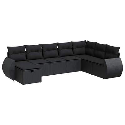 Luxurious Garden Sofa Set with Cushions Modular Sofa 8 Piece Black Poly Rattan