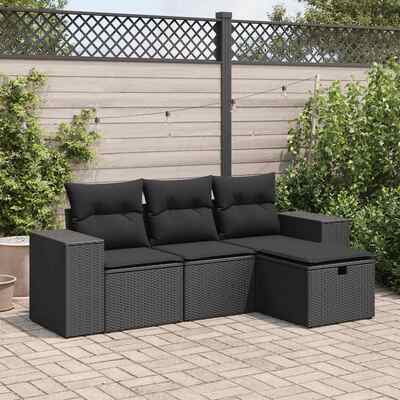 4 Piece Garden Sofa Set with Cushions Black Poly Rattan - Stylish