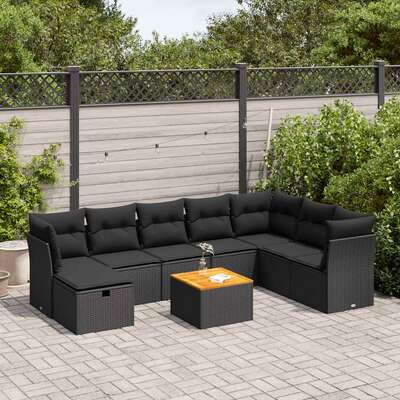 Garden Sofa Set with Cushions Modular Sofa 9 Piece Black Poly Rattan - Stylish & Versatile