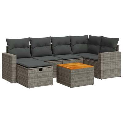 Garden Sofa Set with Cushions Modular Sofa 7 Pcs Grey Poly Rattan - Outdoor Relaxation