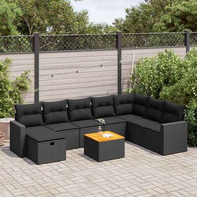 Garden Sofa Set with Cushions Modular Sofa 9 Piece Black Poly Rattan - Comfortable