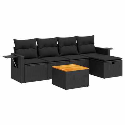 Luxurious Garden Sofa Set with Cushions Modular Sofa 6 Piece Black Poly Rattan