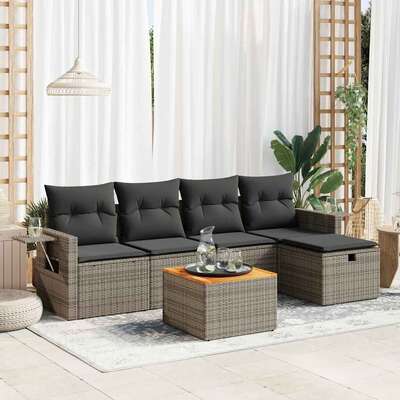 Garden Sofa Set with Cushions Modular Sofa 6 Pcs Grey Poly Rattan - Stylish Comfort