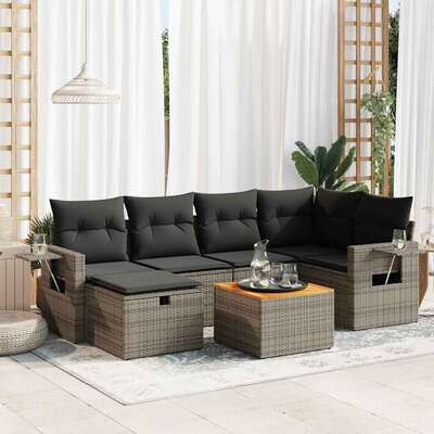 Garden Sofa Set with Cushions Modular Sofa 7-Pcs Grey Poly Rattan - Modern Comfort