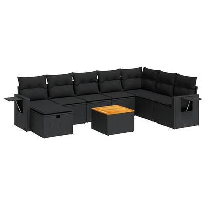 Elegant  Garden Sofa Set with Cushions Modular Sofa 9 Piece Black Poly Rattan