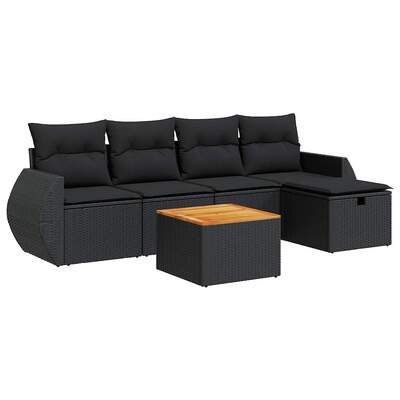 Stylish Garden Sofa Set with Cushions Modular Sofa 6 Pcs - Black Poly Rattan