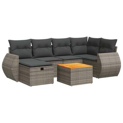 Garden Sofa Set with Cushions Modular Sofa 7 Piece Grey Poly Rattan - Stylish & Durable