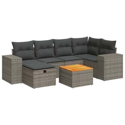 Garden Sofa Set with Cushions Modular Sofa 7 Pcs Grey Poly Rattan - Stylish Comfort