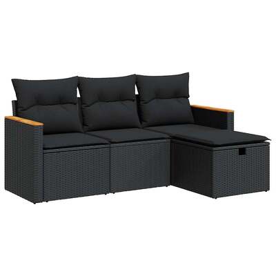 4 Piece Garden Sofa Set with Cushions Black Poly Rattan - Comfy & Chic